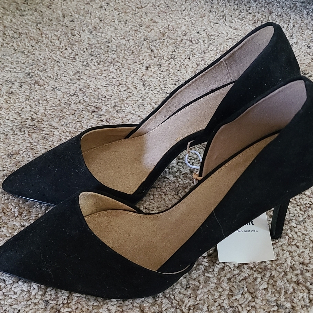 Pointed faux suede d'orsay dorsay pumps heels black